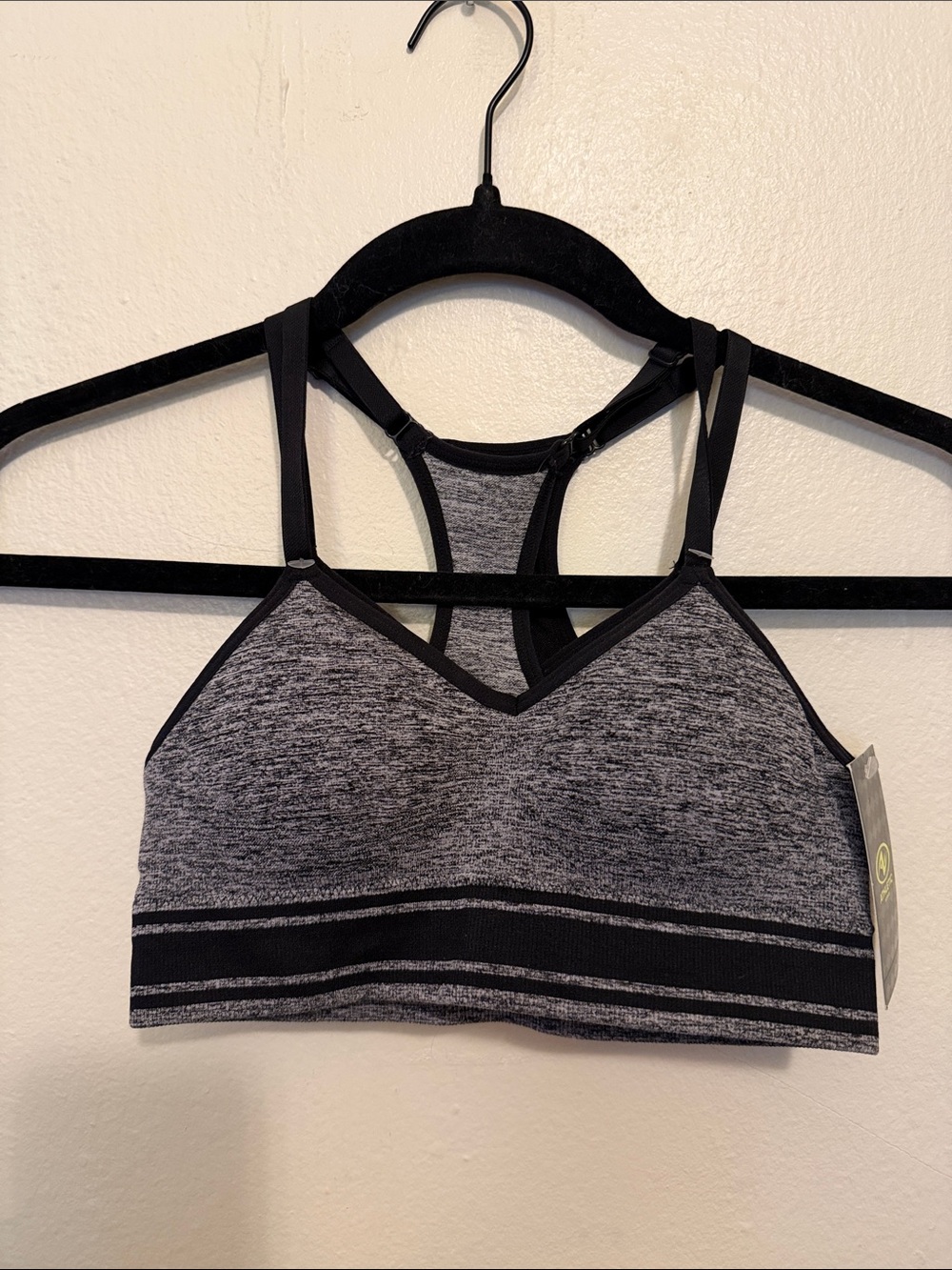 2 Seamless Heathered Racerback Bralette - Black and Grey